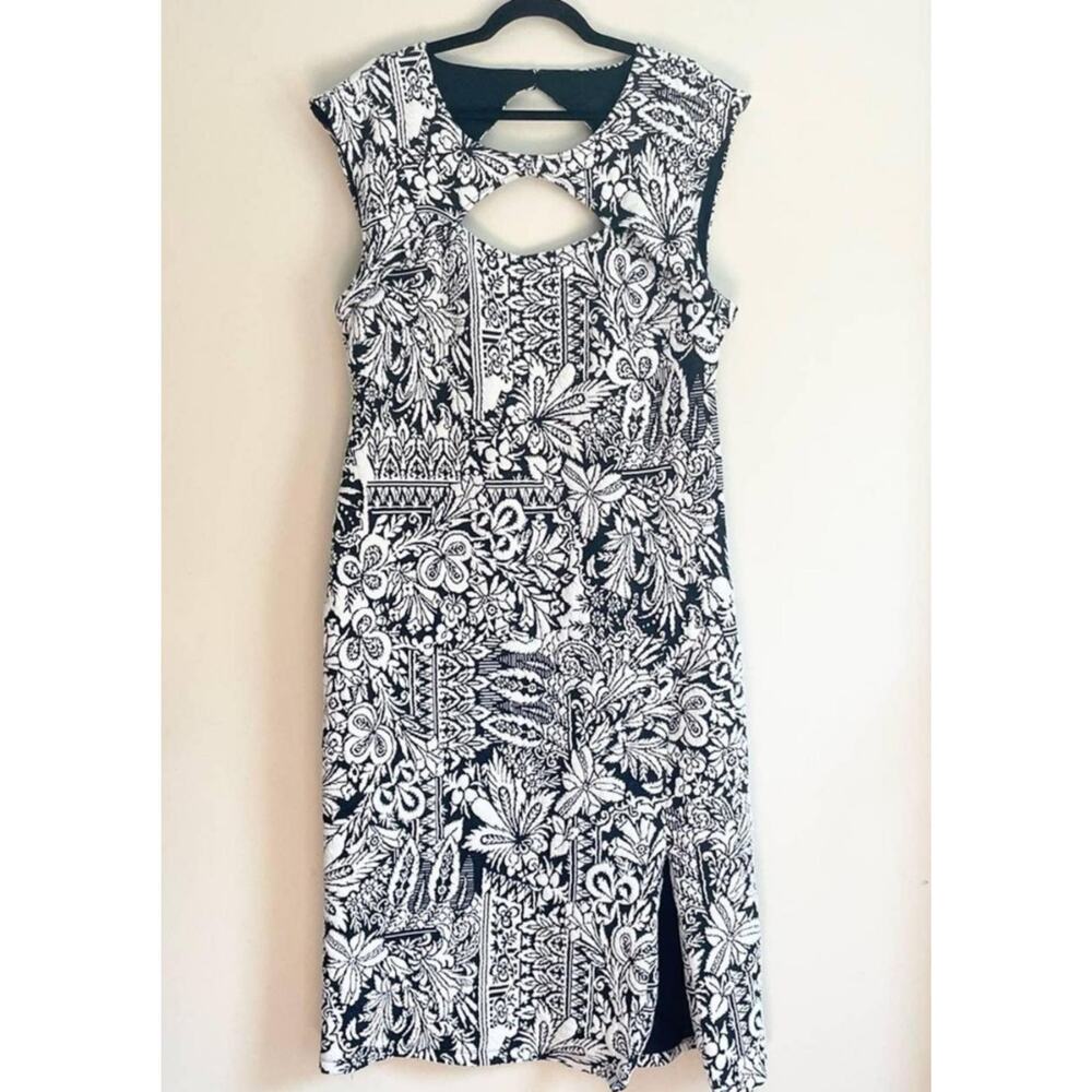 New Anthropologie Jacquard Cut-Out Midi Dress $148 LARGE B&W - Picture 6 of 7